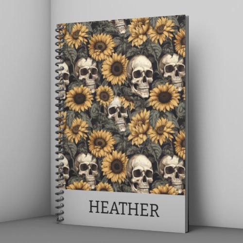Gothic Sunflower Skull Personalized monogram Notebook