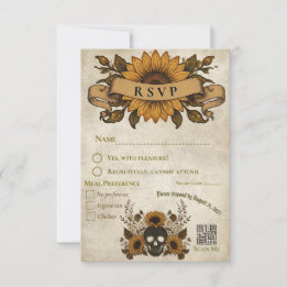 Gothic Sunflower Skull Wedding Vintage Halloween Announcement