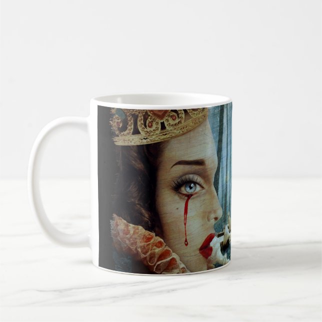 Gothic Surreal Unique Collage Sad Queen of Hearts Coffee Mug (Left)