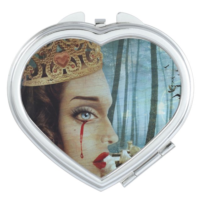 Gothic Surreal Unique Collage Sad Queen of Hearts Compact Mirror (Front)