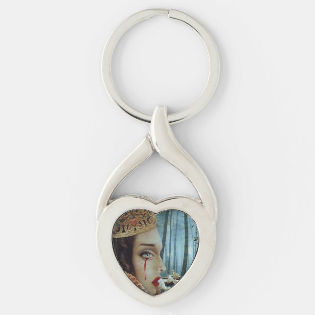 Gothic Surreal Unique Collage Sad Queen of Hearts Keychain (Front)