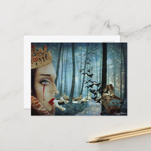 Gothic Surreal Unique Collage Sad Queen of Hearts Postcard