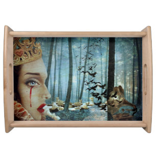 Gothic Surreal Unique Collage Sad Queen of Hearts Serving Tray