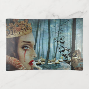 Gothic Surreal Unique Collage Sad Queen of Hearts Trinket Tray