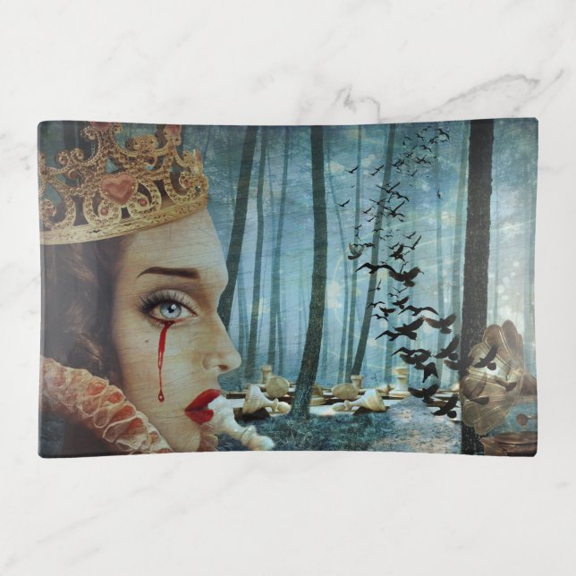 Gothic Surreal Unique Collage Sad Queen of Hearts Trinket Tray (Front)