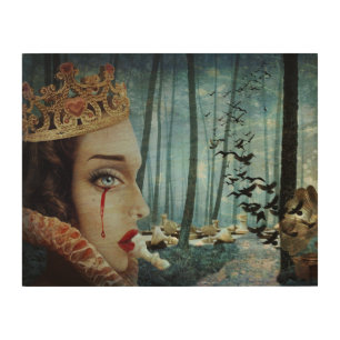 Gothic Surreal Unique Collage Sad Queen of Hearts Wood Wall Art