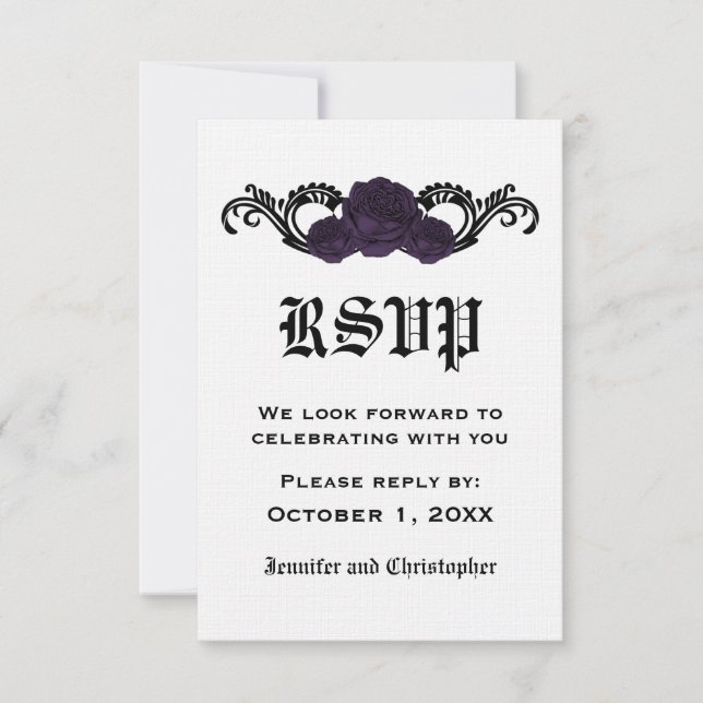 Gothic Swirl Roses Response Card, Purple (Front)