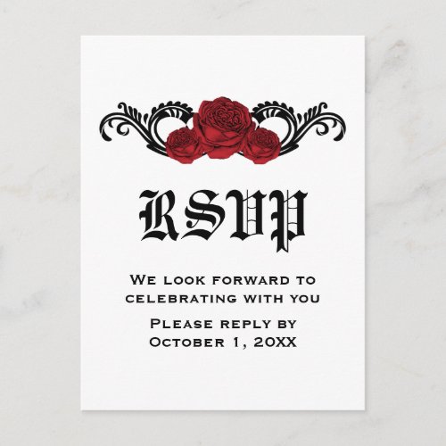 Gothic Swirl Roses RSVP Postcard Red Invitation Postcard