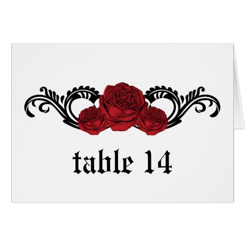 Gothic Swirl Roses Table Number Card Red
