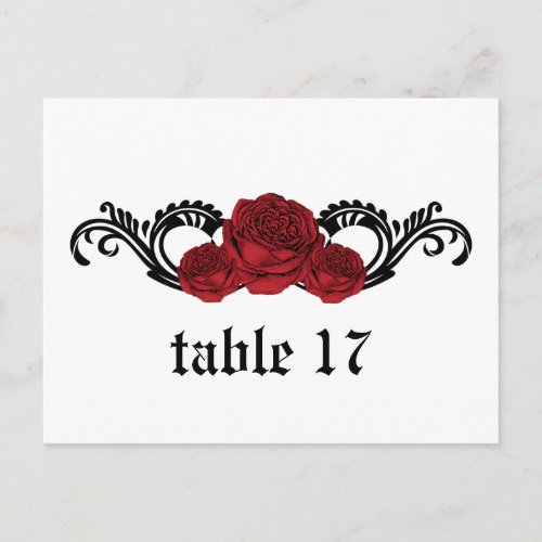 Gothic Swirl Roses Table Number Postcard Red