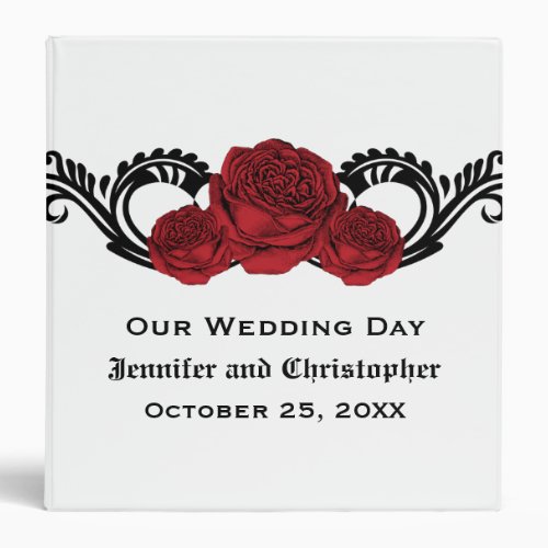 Gothic Swirl Roses Wedding Binder Red 3 Ring Binder