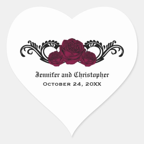 Gothic Swirl Roses Wedding Stickers Fuchsia Heart Sticker