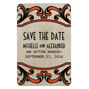 Gothic Swirls Save the Date Magnet, Orange Magnet