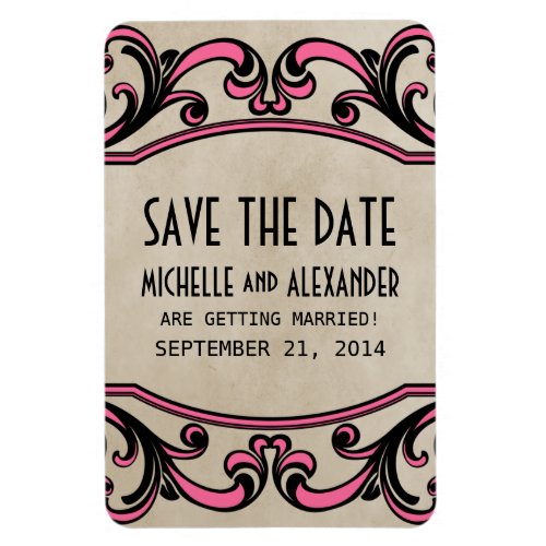 Gothic Swirls Save the Date Magnet Pink Magnet