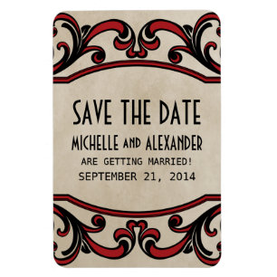 Gothic Swirls Save the Date Magnet, Red Magnet