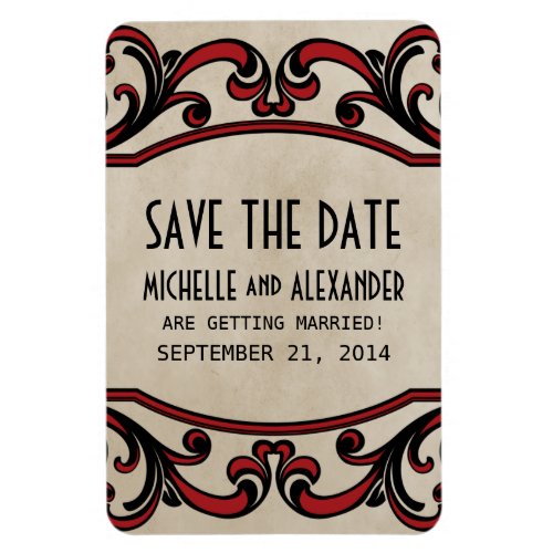 Gothic Swirls Save the Date Magnet Red Magnet
