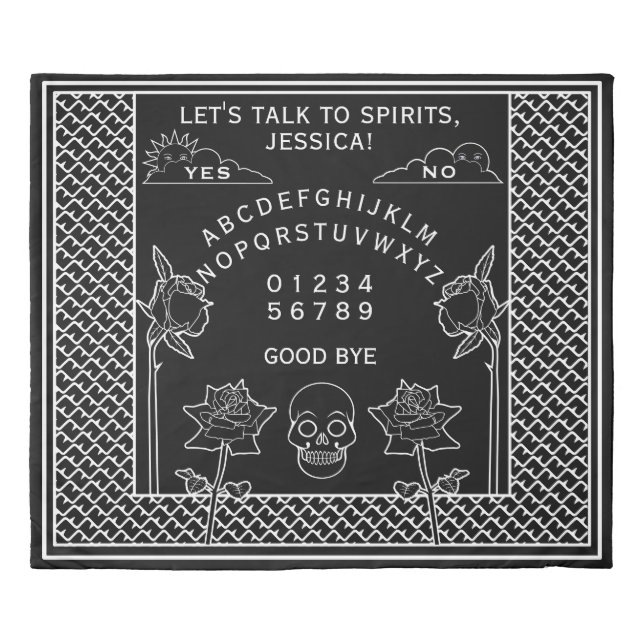 Gothic Talking Board Black White Floral Duvet Cover (Front)