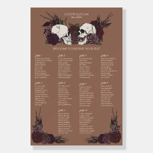 Gothic Tan Brown Floral Skull Seating Chart Foam Board