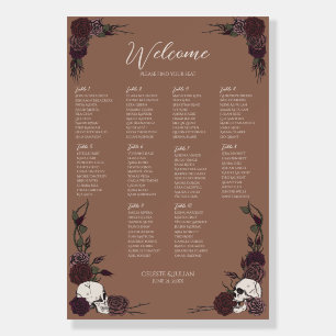 Gothic Tan Brown Floral Skull Seating Chart Sign