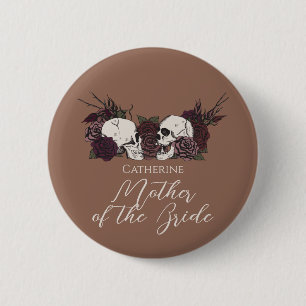 Gothic Tan Brown Skull & Rose Wedding Party Button