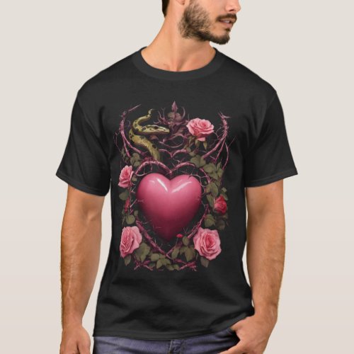 Gothic Tapestry of Roses Snakes and Darkness T_Shirt