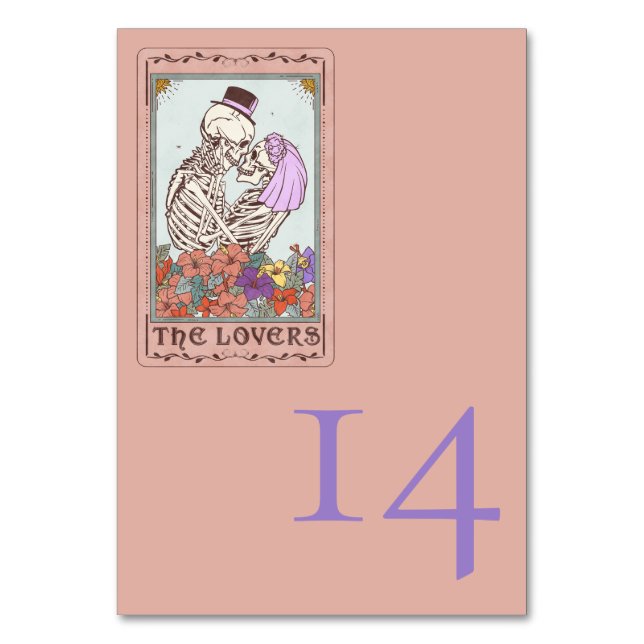 Gothic Tarot Card Lovers Wedding Table Number (Front)