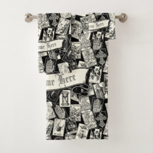 Gothic Tarot Card Victorian Witchcraft Apothecary Bath Towel Set