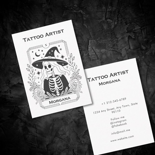 Gothic Tarot Skeleton Mystical Celestial Floral Business Card (Gothic Tarot Skeleton Mystical Celestial Floral Business Card)