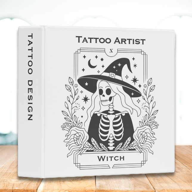 Gothic Tattoo Black And White Witch Tarot Design 3 Ring Binder (Gothic Tattoo Black And White Witch Tarot Design 3 Ring Binder)