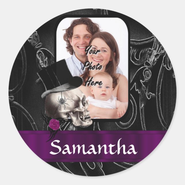 Gothic tattoo skull classic round sticker (Front)