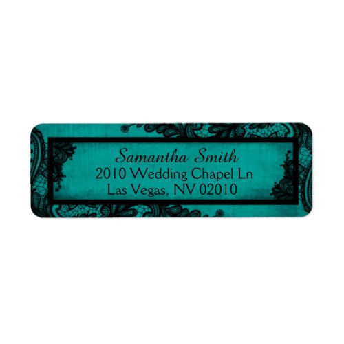 Gothic Teal Black Lace Grunge Wedding Labels