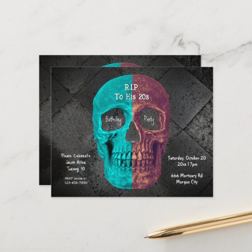 Gothic Teal Skull Birthday RIP To His 20s Budget