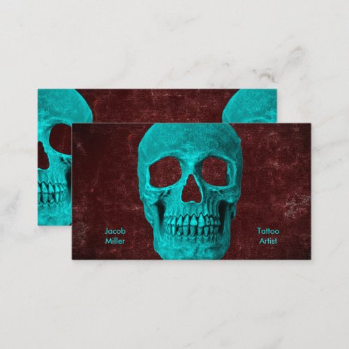 Gothic Teal Skull Brown Texture Background Tattoo Business Card