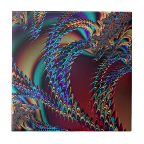 Gothic Technicolor Fractal Dragons Abstract  Ceramic Tile