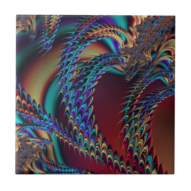 Gothic Technicolor Fractal Dragons Abstract  Ceramic Tile (Front)