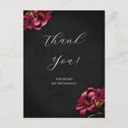 Gothic Thank You For Being My Bridesmaid Card