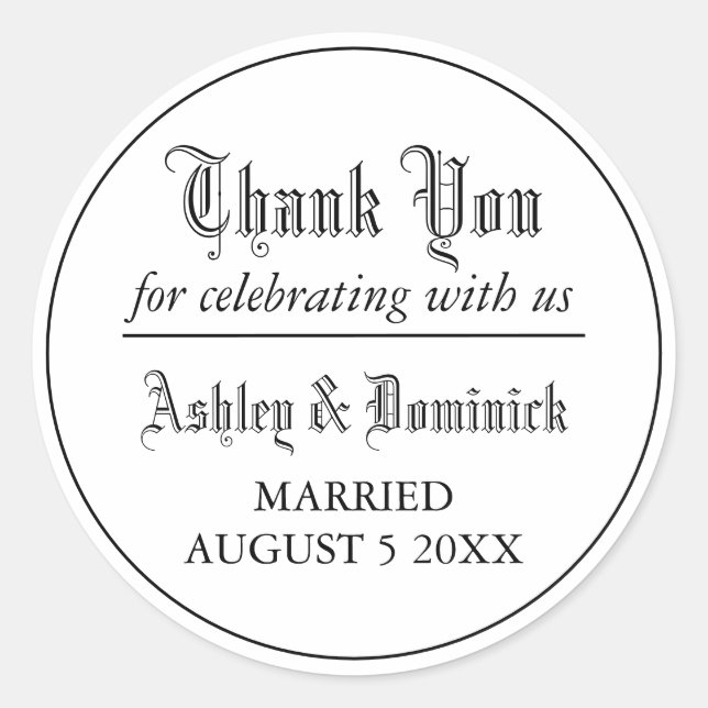 Gothic Thank You Wedding Favor  Classic Round Sticker (Front)
