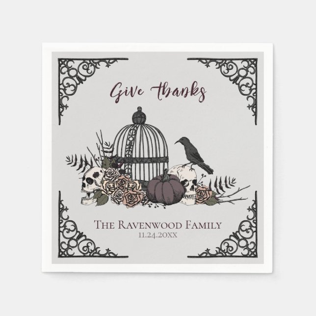 Gothic Thanksgiving Victorian Give Thanks Napkins (Front)