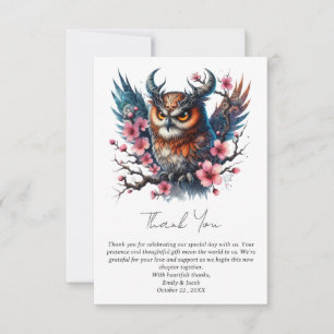 Gothic Theme Funny Owl Floral Wedding Thank You Card