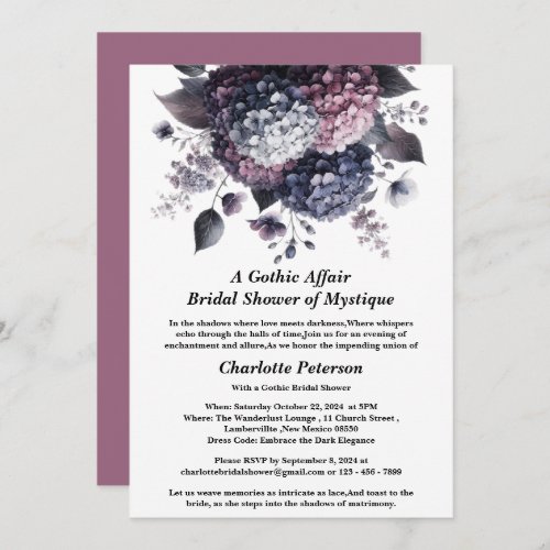 Gothic Theme Hydrangea Floral Bridal Shower Invitation