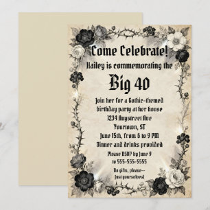 Gothic Thorns and Flowers Adult Birthday Party Invitation