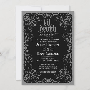 Gothic Til Death Gray Black Wedding Invitation