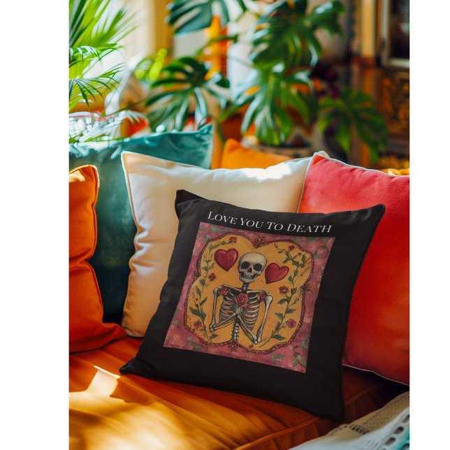 Gothic Til Death Skeleton Romance Wedding Decor Throw Pillow (Creator Uploaded)