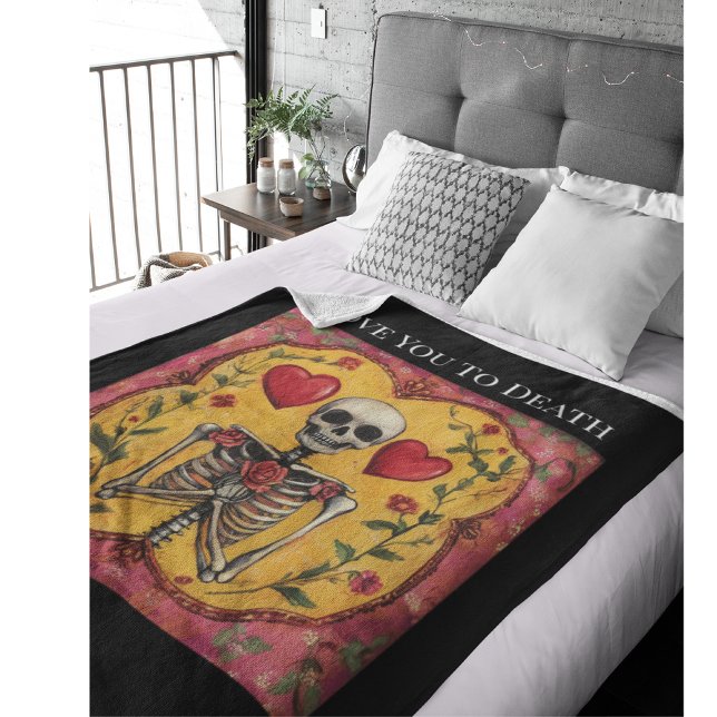 Gothic Til Death Skeleton Romance Wedding Gift Fleece Blanket (Creator Uploaded)