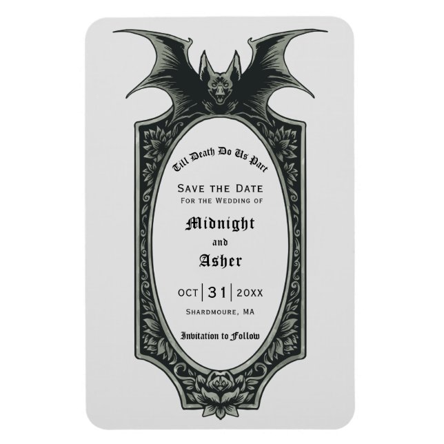 Gothic Till Death Do Us Part Bat Save The Date Magnet (Vertical)