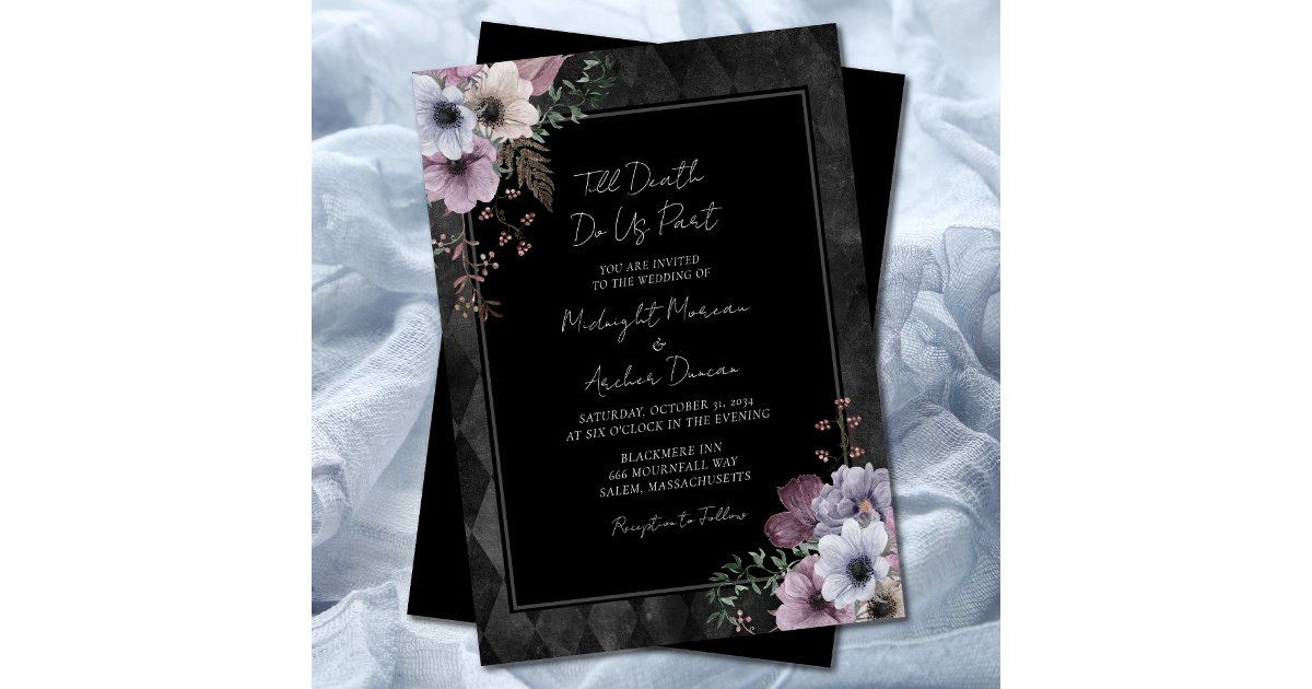 Gothic Till Death Do Us Part Floral Wedding Invitation | Zazzle