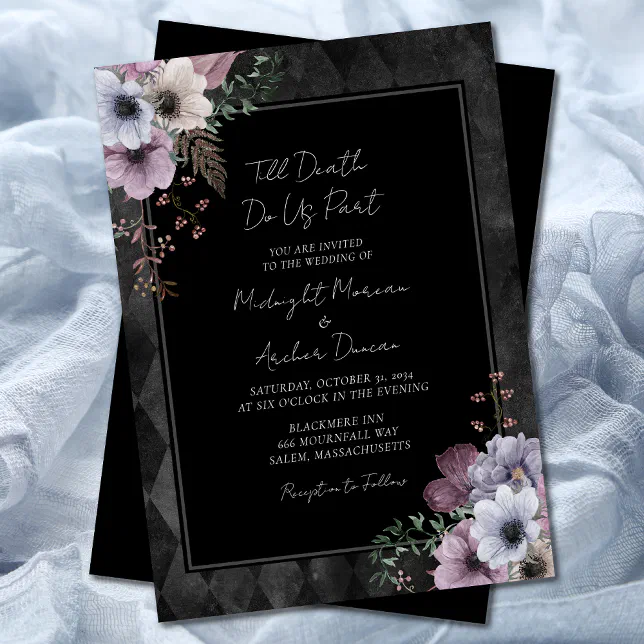 Gothic Till Death Do Us Part Floral Wedding Invitation | Zazzle