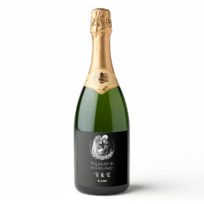 Gothic Till Death Do Us Part Skeleton Wedding Sparkling Wine Label