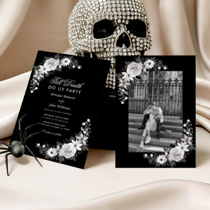 Gothic Till Death Do Us Party Black Floral Wedding Invitation