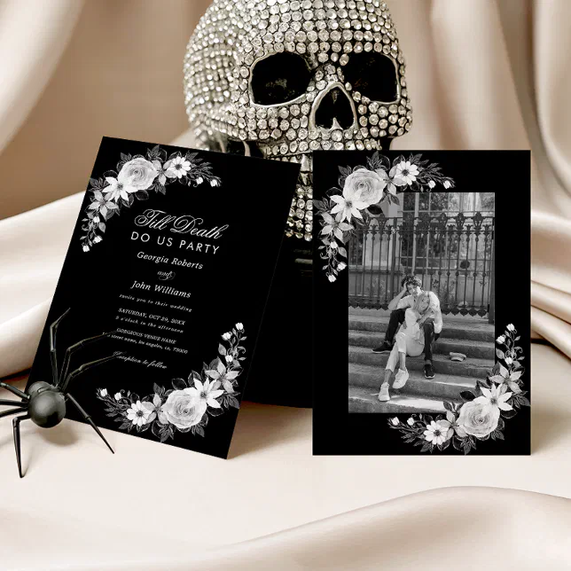 Gothic Till Death Do Us Party Black Floral Wedding Invitation | Zazzle